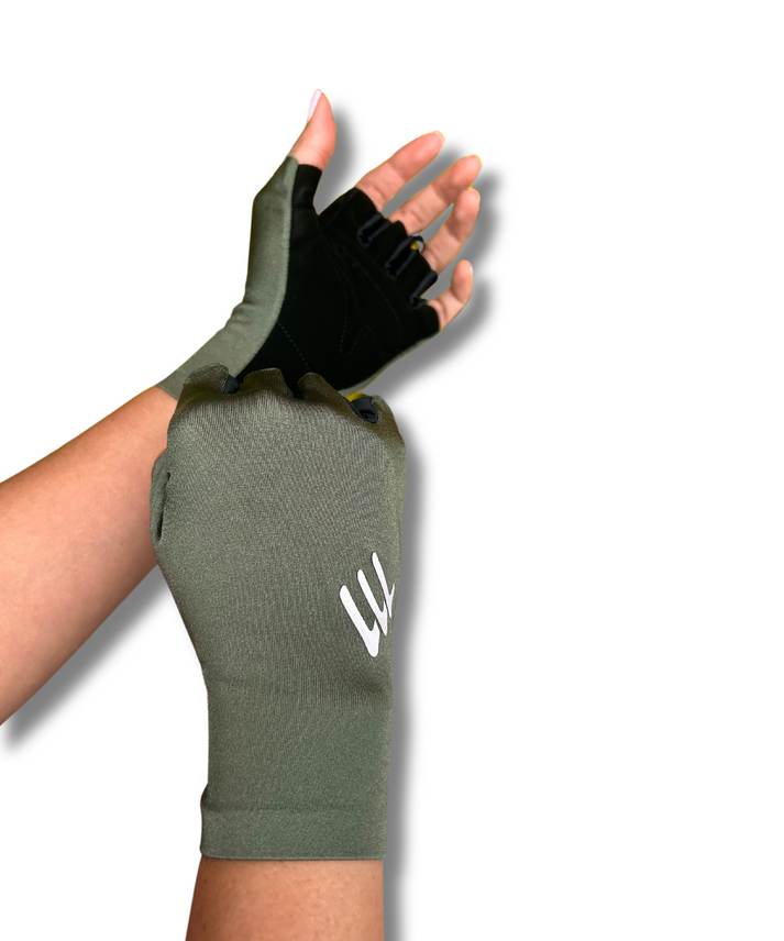 Guantes cortos ciclismo ruta, unisex, medio fondo - Olive