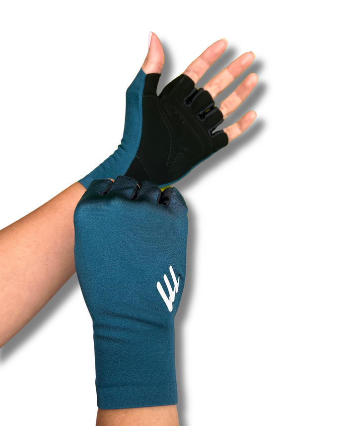 Guantes cortos ciclismo ruta, unisex, medio fondo - Petróleo