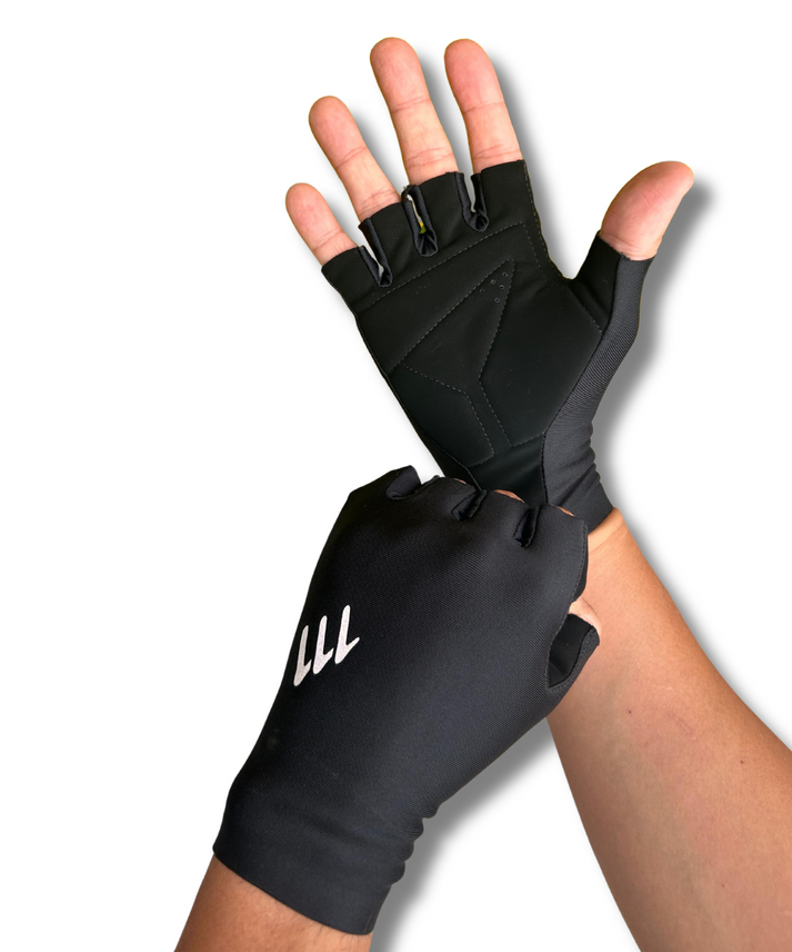 Guantes cortos ciclismo ruta, unisex, medio fondo - NEGRO