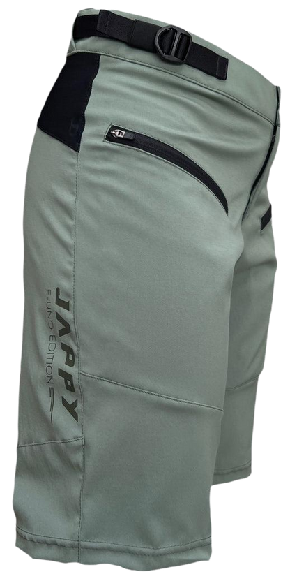 Pantaloneta de ciclismo F-Uno verde oliva para hombre de Jappy, ideal para enduro, sin badana para mayor flexibilidad