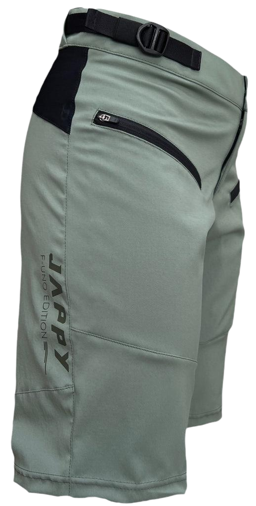 Pantaloneta de ciclismo F-Uno verde oliva para hombre de Jappy, ideal para enduro, sin badana para mayor flexibilidad